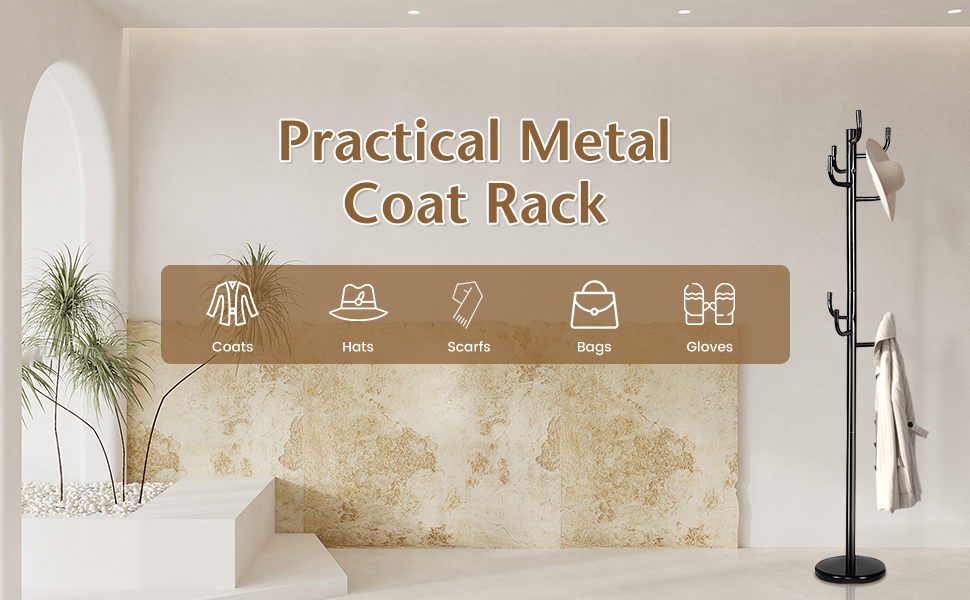 69 Inch Freestanding Metal Coat Rack for Entryway